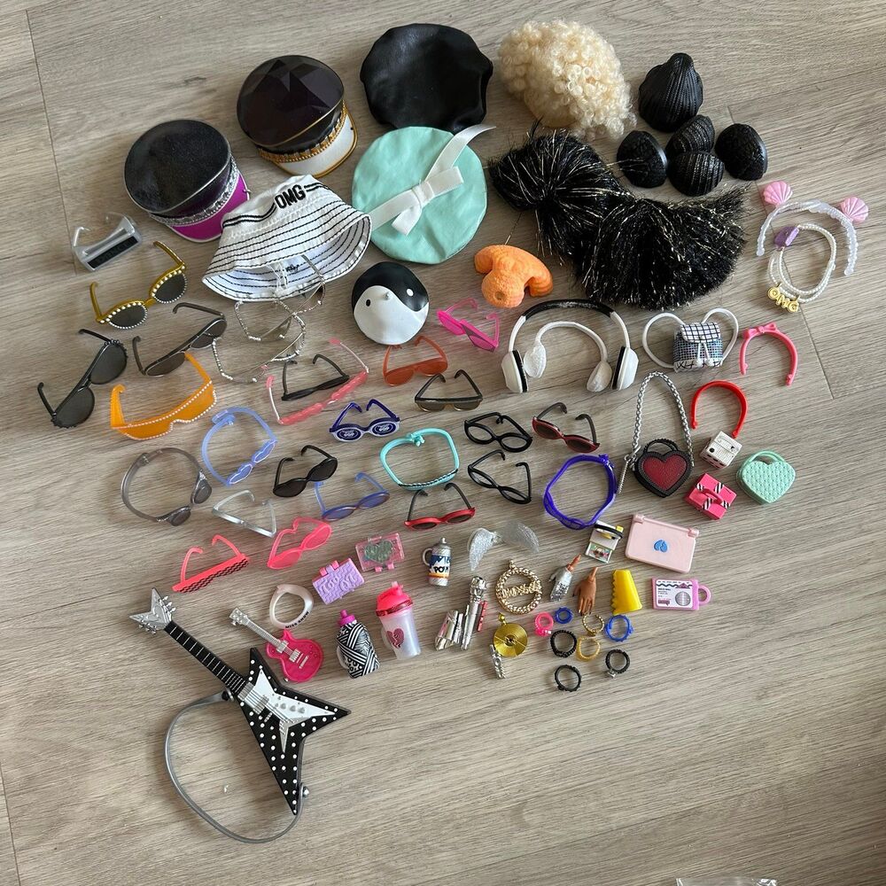 MGA Entertainment OMG LOL Accessories Lot Sunglasses Hats Jewelry Guitar Bags